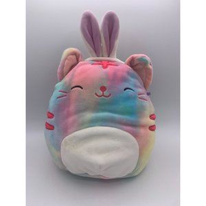 2020 Easter Squishmallow Rainbow Tie Dye Cat Kitty With Bunny Ears 8 inch